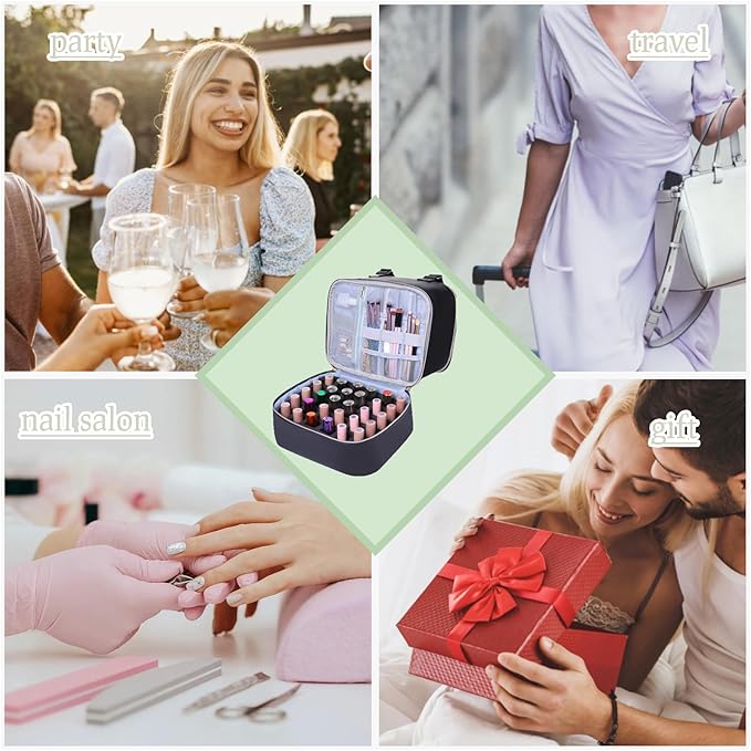 Nail Polish Organizer Case Hold 30+ Bottles (15ml/0.5 fl.oz) and a Nail Lamp, Double-Layer Nail Case Bag Nail Polish Organizer Bag, Nail Supply Organizers and Storage for Nail Tech (BLACK)