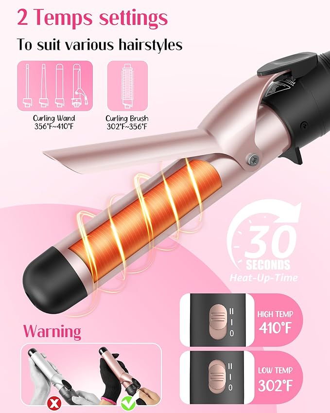 ANIEKIN 5 in 1 Curling Iron Set, Fast Heat Up Curling Wand from 3/8 to 1 1/4 Inch and a Thermal Brush Come with, Dual Voltage Hair Curler for Women All Hair Types and Travel Use, Gifts for Women