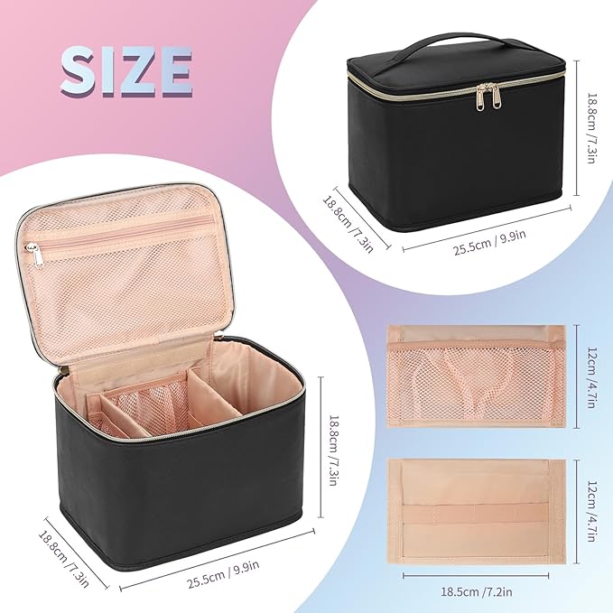 OCHEAL Travel Makeup Bag, Large Make up Bag Organizer Cosmetic Case with Detachable Brush Divider and Multi-purpose Comparement,Waterproof Portable for Toiletry Accessories Makeup Tools-Black