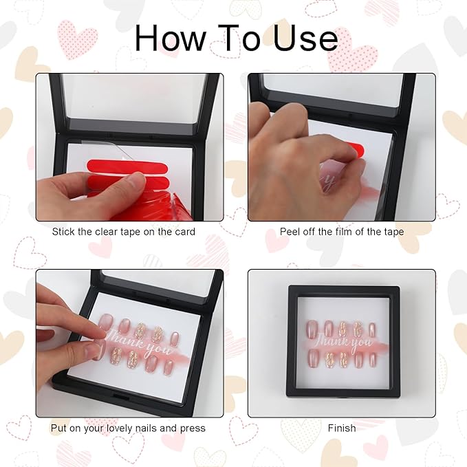 30 Pcs Press on Nail Boxes Packaging with 90 Pcs Adhesive Double Sided Tape with 30 Pcs Display Card for Nail Display Black