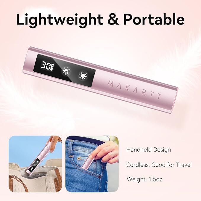 Makartt Handheld UV Nail Lamp with Painless Mode: Portable LED UV Light for Gel Nails Nail Dryer for Fast Curing Gel Polish Nail Glue Rechargeable USB Nail Light with LCD 3 Timer for Home Salon Use