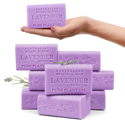 Australian Botanical Soap, 6.6 OZ, Lavender and Essential Oil, Triple Milled Bars made with a Natural Soap Base and Enriched with Organic Shea Butter, Pack of 8