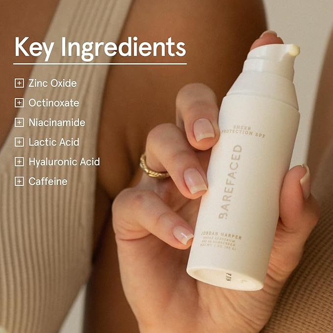 Barefaced Sheer Protection SPF 50+ – Broad-Spectrum Face Sunscreen with Zinc Oxide, Niacinamide & Hyaluronic Acid – Oil-Free UV Protection, Hydration & Anti-Aging with Universal Tint (60ml)