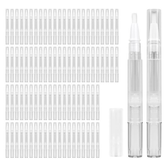 100 PCS Empty Cuticle Oil Pen Apply Transparent Twist Pens 3ml, Empty Nail Oil Pen with Calligraphy Tip Brush for Precise Application, Lip Gloss Container