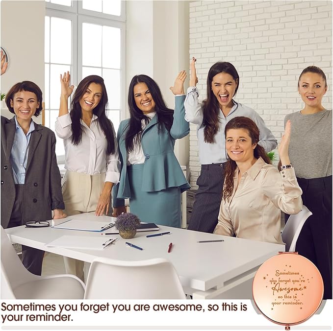 Roowest 30 Pcs Inspirational Compact Mirror Sometimes You Forget You're Awesome Appreciation Gifts for Women Mother's Day Party Favors Magnifying Pocket Mirror (Rose Gold)