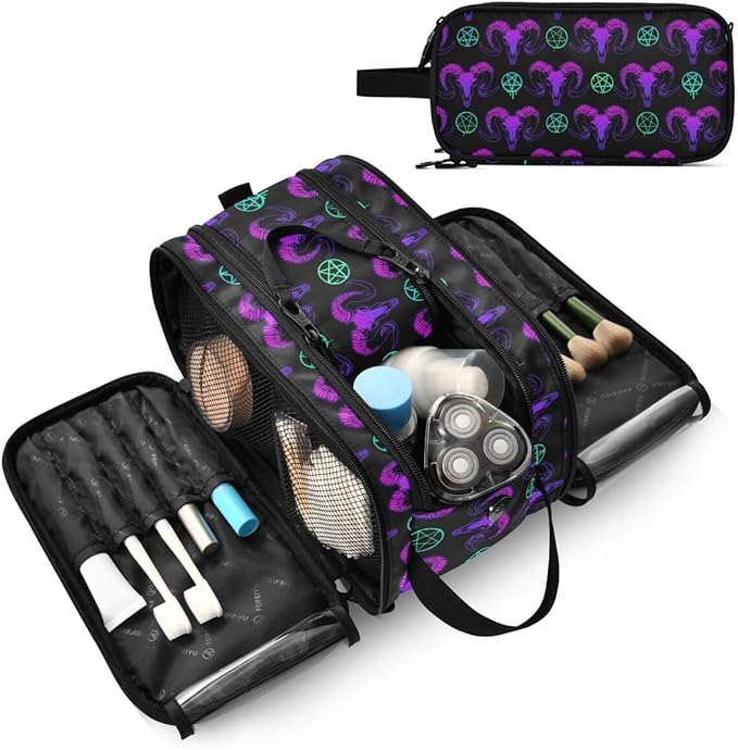MNSRUU Mystical Ram Skull Makeup Bag - Large Capacity Cosmetic Bag Organizer, Portable Toiletry Bag for Travel Size