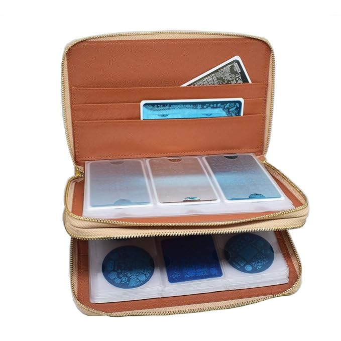 216 Slots Stamping Plate Holder Case Rainbow Laser Design Round Square Rectangular Nail Art Stamp Template Organizer 1pcs Empty Nail Art Plate Case Bag (Silver - 216 Slots)