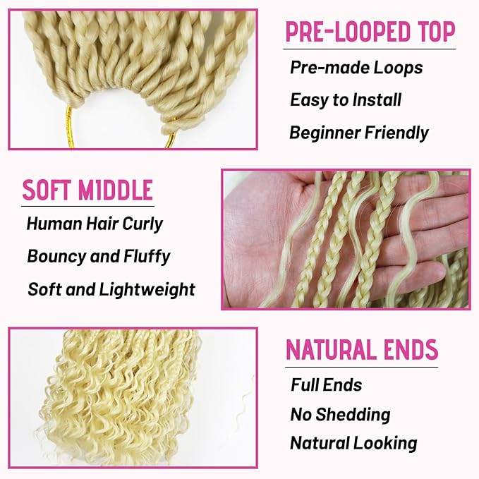 14 Inch Goddess Box Braids Crochet Hair 9 Packs Bohemian Crochet Box Braids with Curly Ends Pre looped Boho Crochet Braid Human Hair (14Inch, 613#)