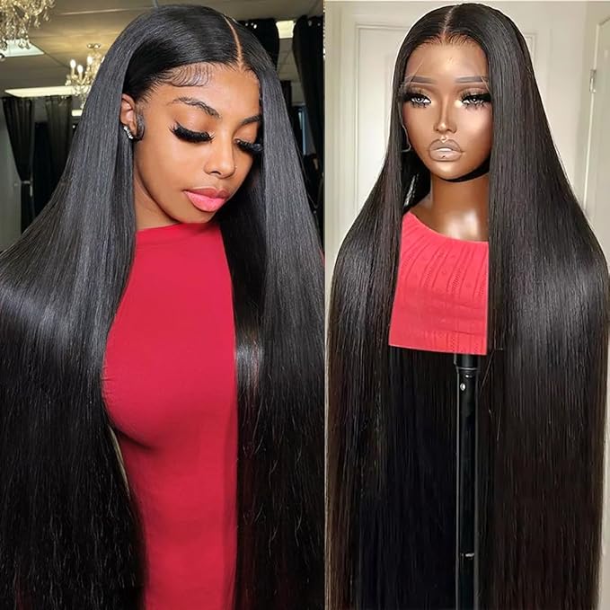 13x6 Lace Front Wigs Human Hair Pre Plucked 34 Inch Straight HD Lace Front Wigs Human Hair 200 Density 13x6 Frontal Wigs Human Hair with Baby Hair Straight Glueless Wigs Human Hair for Women