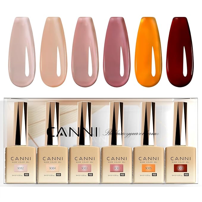 CANNI 6 Colors 9 ML Hema-Free Jelly Brown Gel Nail Polish Set, Dark Chocolate Light Brown Neutral Transparent Fall Gel Polish Kit, Soak Off LED Nail Gel Manicure Kit DIY at Home Salon Gifts