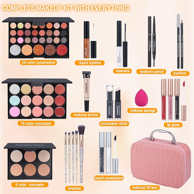 Professional Makeup Kit,Makeup kit For Girls, Makeup Set For Women Eyeshadow Palettes, Lip Colors, Makeup brush set,Makeup bag (Pink)