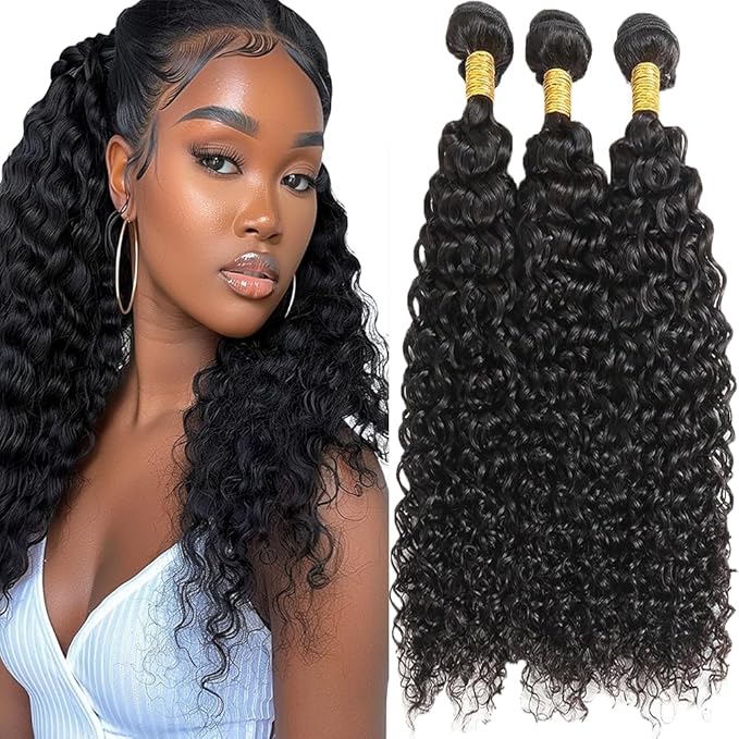 Human Hair Water Wave Bundles Natural Color Water Curly Human Hair Brazilian Weave Extensions Soft and Silky for Black Women 8 10 12 Inch