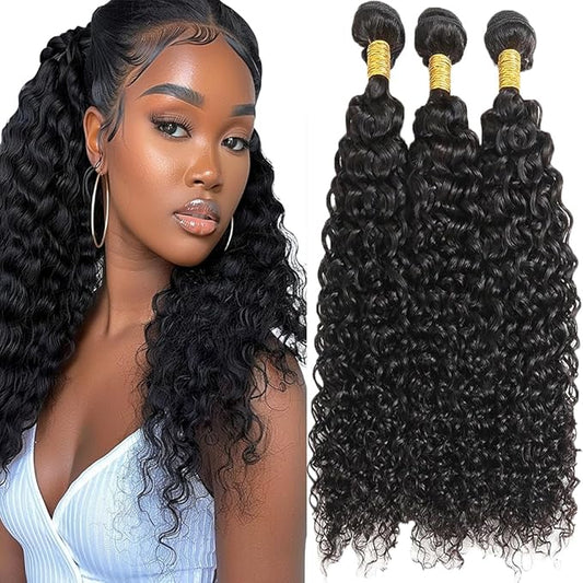 Human Hair Water Wave Bundles Natural Color Water Curly Human Hair Brazilian Weave Extensions Soft and Silky for Black Women 8 10 12 Inch