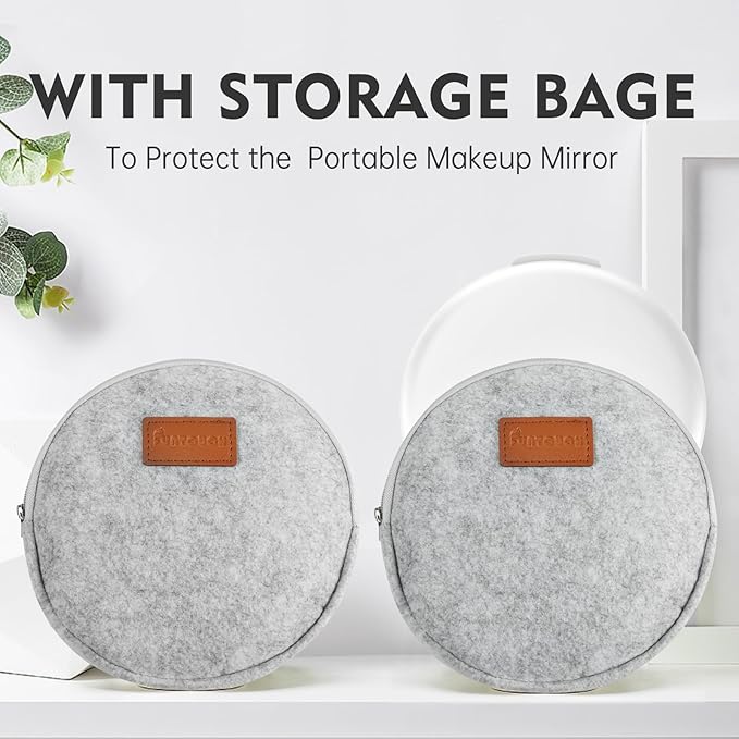 FUNTOUC Magnifying Mirror with Light, 1X/10X Double Sided Magnification Makeup Vanity Mirror with 3 Color Setting, Chargeable Foldable Portable Travel Essential Vanity Mirror with Bag