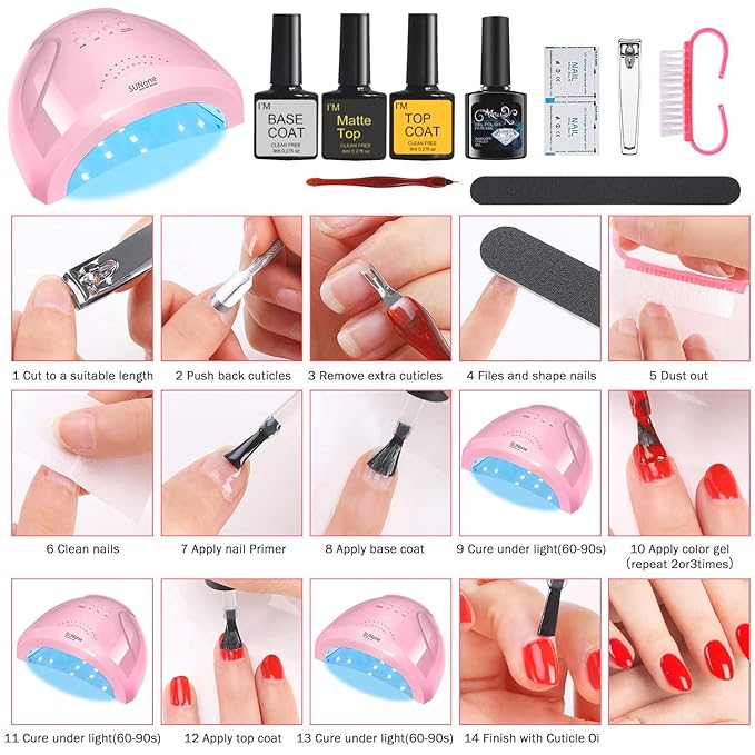 Complete Nail Studio Set with 48W UV LED Lamp, 24 Rainbow Colors, Cat Eye Gel Polish Kit, Nail Drill & More, Storage Box for Home Manicures