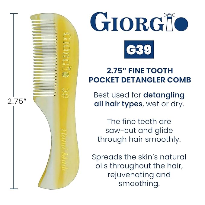 Giorgio G39 Extra Small Men's Fine Toothed Beard and Mustache Comb for Facial Hair Grooming and Styling. Add this pocket comb to your hair styling accessories, Saw-Cut and Hand Polished (2.75")