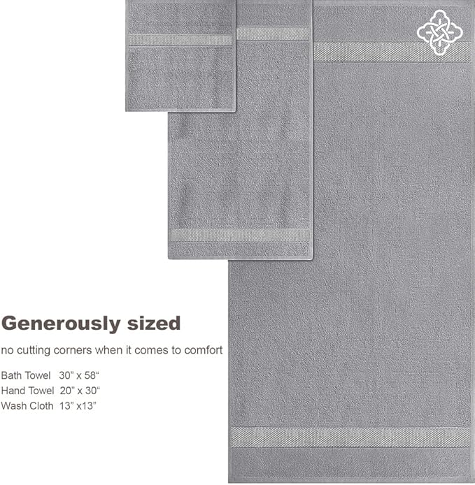 BIOWEAVES 100% Organic Cotton 700 GSM Plush Bath Towels 30" x 58" GOTS Certified - Light Grey, Pack of 2