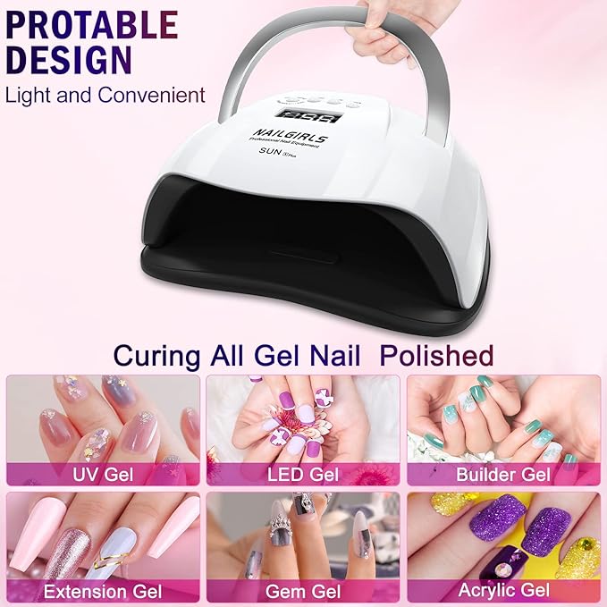 NAILGIRLS UV LED Nail Lamp,168W Fast Curing LED UV Light for Gel Nails with 4 Timer Setting Auto Sensor,Nail Dryer for Fingernail and Toenail,Salon Home Nail Art