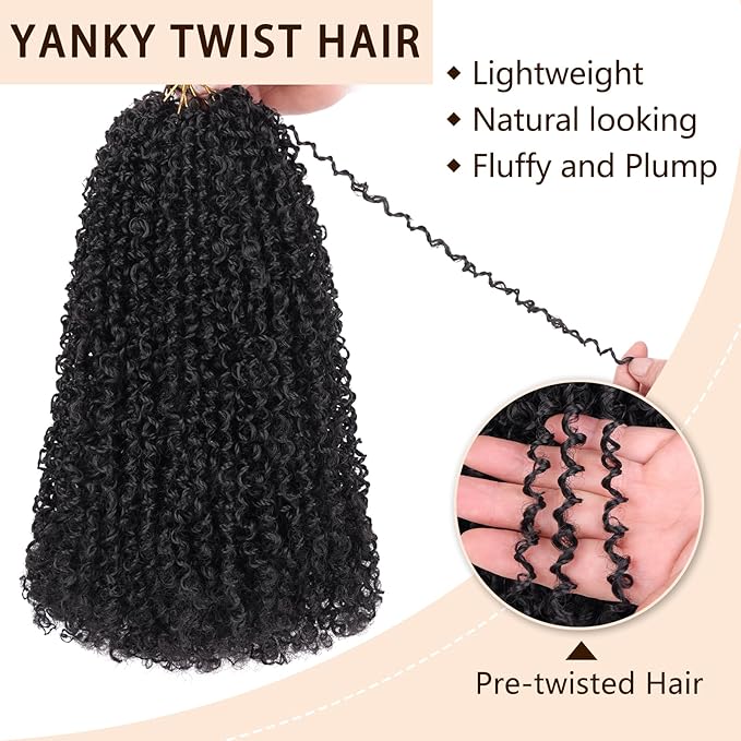 COOKOO 14 Inch Pre Twisted Micro Yanky Twists Crochet Hair 8 Bundles/Lot Yanky Twist Passion Twist Crochet Hair Pre Looped Spring Twist Crochet Hair Kinky Curly Twist Crochet Hair for Women 1B#