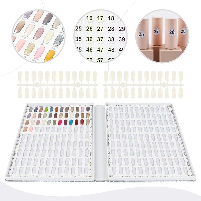 216 Colors Nail Display Chart, Nail Gel Polish Organizer Color Card with 240 False Nail Tips, Nail Color Display Book Chart Salon Nail Supplies Sample Chart Tool Set Nail Swatch (Silver, 1 Pack)