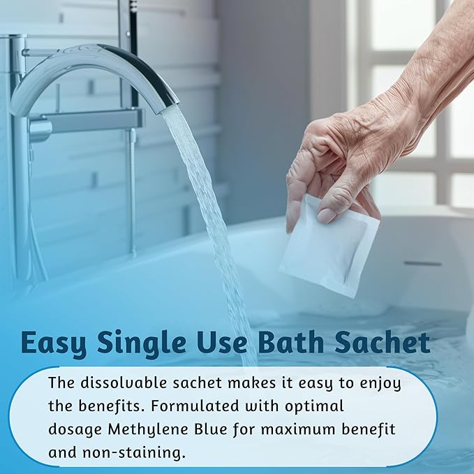Methylene Blue Bath Soak | Age Defying Serum for Aging and Fragile Skin | Supplement for Defying The Signs of Aging Fragile Skin | USP Pharmaceutical Grade | 10 Dissolvable Sachets