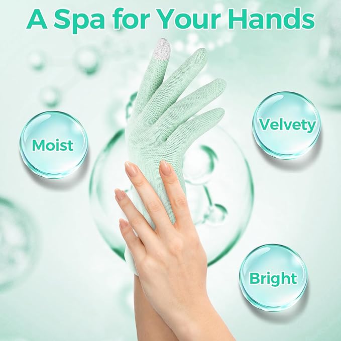 Donfri 6 Pairs Cotton Gloves for Dry Hands, Sleeping Moisturizing Gloves Overnight, Eczema Gloves for Women with Touchscreen Fingers, Lotion Hand Spa Treatment（XS-Green）