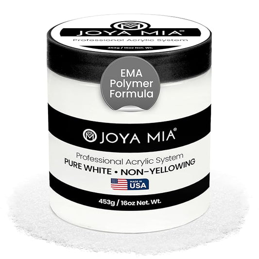 Joya Mia Acrylic Powder for Nails, MMA-Free, Super Adhesion Professional Powder for Flawless & Long-Lasting Nail Enhancements, Easy Application, Vibrant & Stunning Colors - Pure White, 16 oz