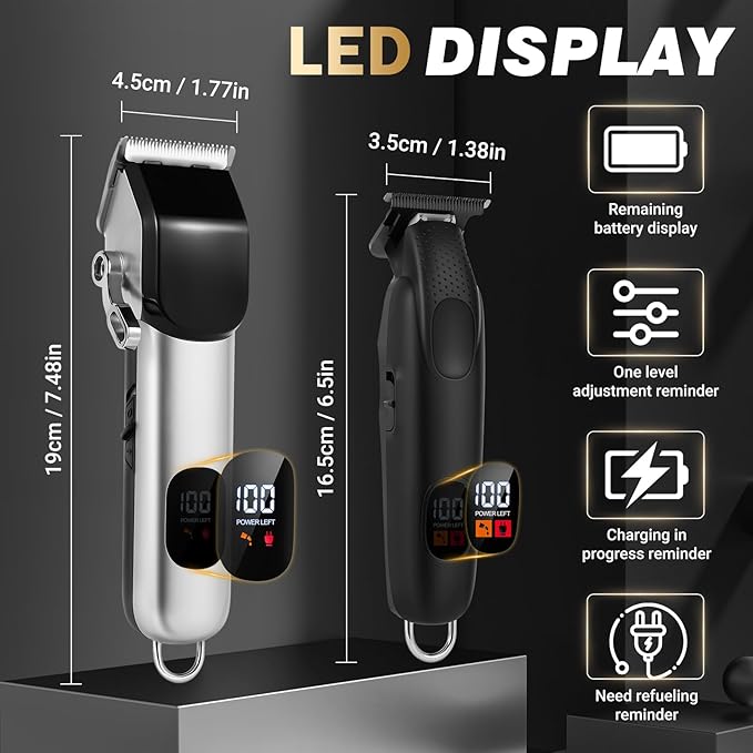 Hair Clippers for Men, Professional Clippers and Trimmers Set for Hair Cutting Kit with Led Display, Mens Cordless Hair Clippers for Barbers Haircut Kit,Rechargeable Electric Shaver.