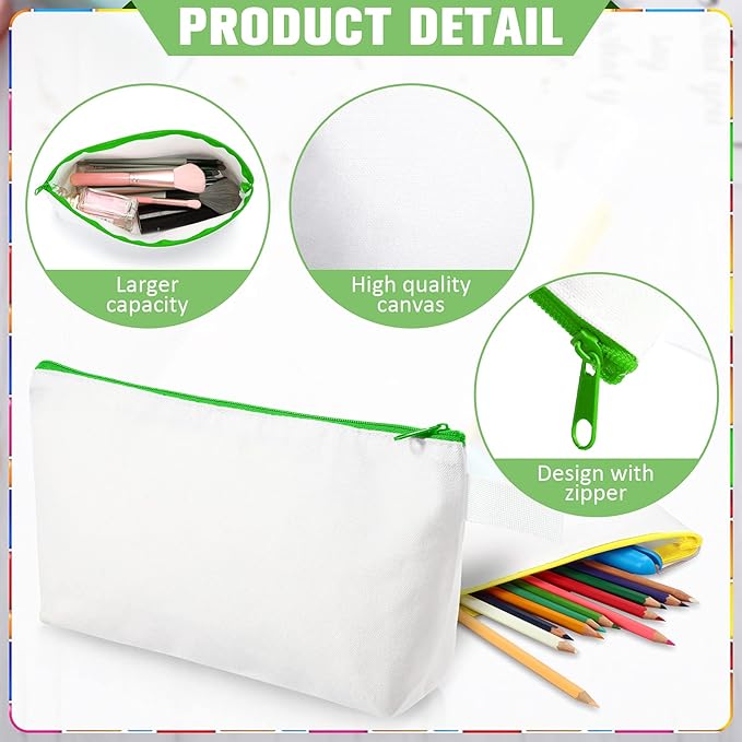 Saintrygo 30 Pieces Makeup Canvas Bags in Bulk, Travel Cosmetic Blank DIY Bags Craft Pouch Makeup Canvas Zipper Pouch for Women(9.84 x 5.11 x 1.96 Inches)