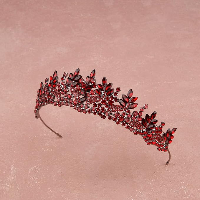 LIMELIA Women's Tiara for Henna Wedding Party|Glitter Hair Accessories for Bridal Birthday Pageant Prom Halloween Costume Christmas Party, Princess Crown|Crystal Stone-Burgundy