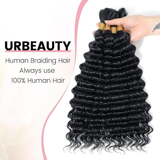 Urbeauty Bulk Human Hair for Braiding, Deep Curly Human Hair for Boho Braids 100g/2bundle 20 Inch No Weft, Human Braiding Hair for Boho Braids/Bohemian Knotless Braids/Micro Braiding Hair/Goddess