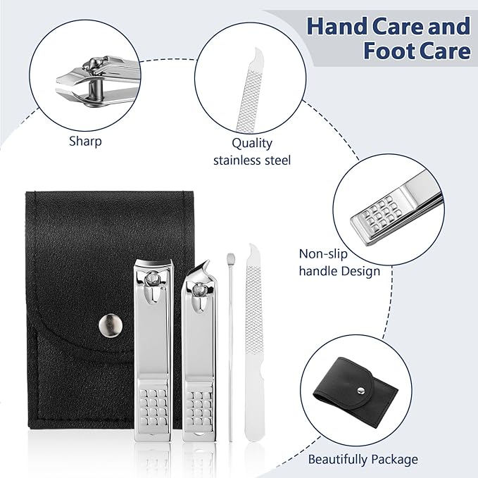 Lasnten 100 Bulk Nail Clipper Set Bulk Manicure Kit Stainless Steel Pedicure Professional Nail Care Kit with Travel Case Portable Grooming for Husband Men Women Family(Black,4 in 1)