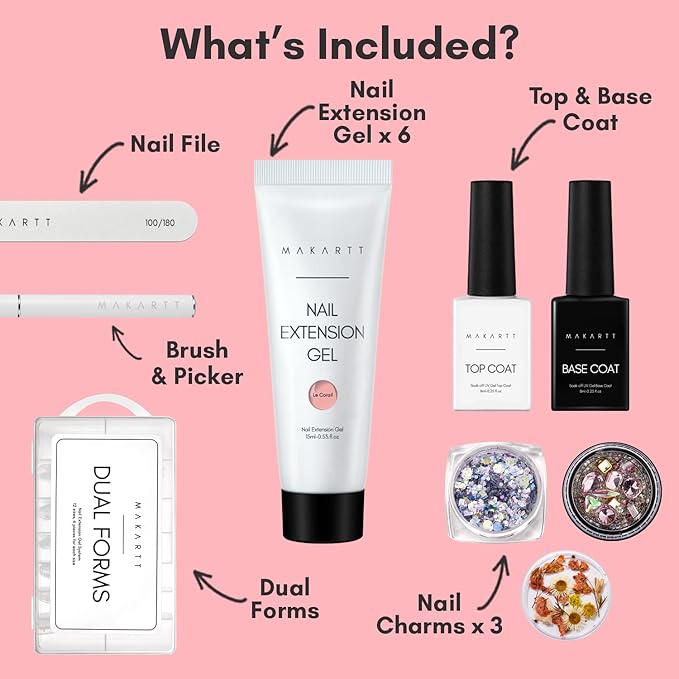 Makartt Poly Gel Kit, Clear Pink Fall Winter Extension Set With 500pcs Press on Coffin Tips for Nail Enhancement