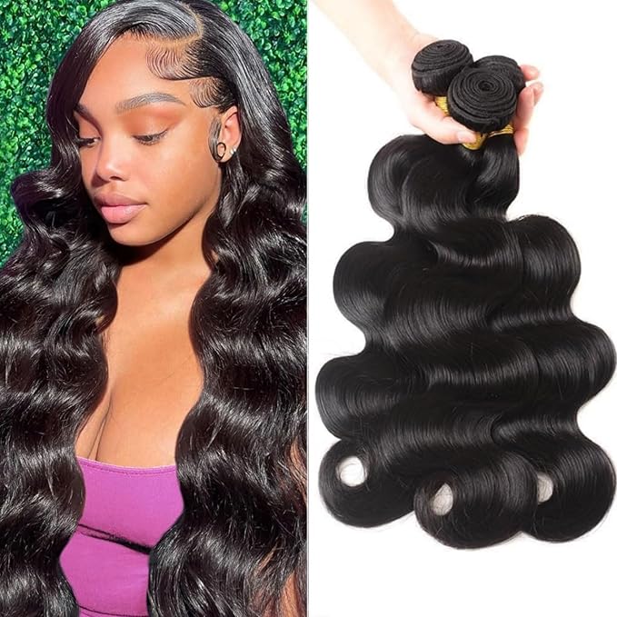 Human Hair Bundles 12A Body Wave Bundles Human Hair 100% Unprocessed Brazilian Virgin 3 Bundle Deals Weave Extensions Natural Black Color 20 22 24 Inch Bundles