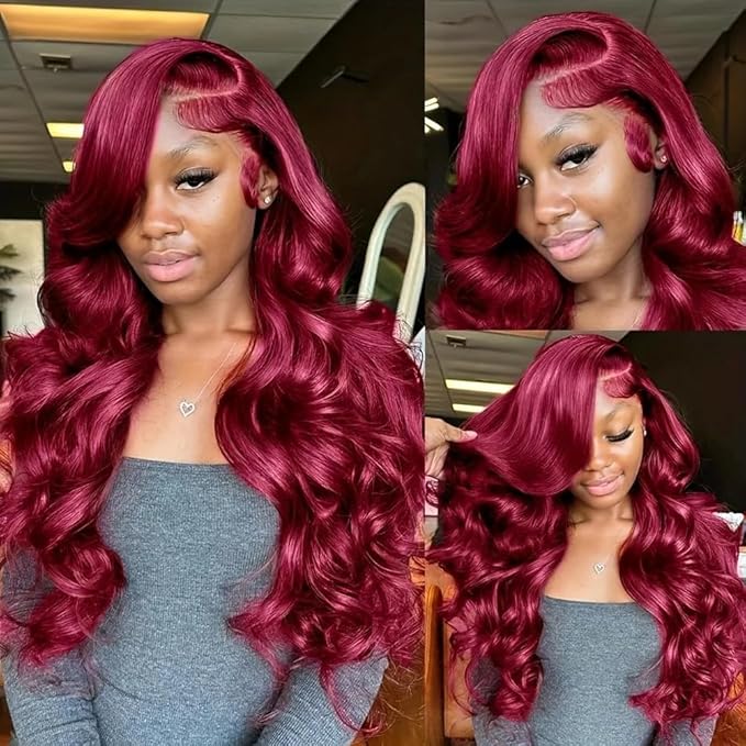 28 Inch 99J Burgundy Lace Front Wigs Human Hair 13x6 HD Body Wave Lace Front Wigs Human Hair Pre Plucked Red Wig Human Hair 180 Density Body Wave Wig