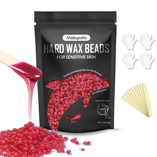 2lb Hard Wax Beads for Sensitive Skin Coarse Hair Removal, No Rosin Wax Beads for Brazilian Waxing, Full Body, Bikini, Underarms, Back, Legs, Face, Back, Unscented Stripless Wax Beans Easy Use