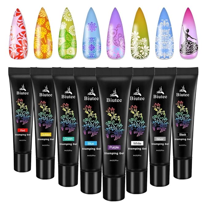 Biutee Nail Stamping Plates Set - 12pcs Templates, 8 Colors, Stamper, Scraper, Storage Bag - Animal & Flower Design Nail Art Plates