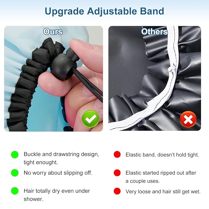 3 Pcs 16.5" Super Extra Large Shower Cap, Reusable Dual Waterproof for Women, Jumbo Satin Lined for Braids & Long Hair, XXL Adjustable Hair Cap for Locs Dreadlocks Music