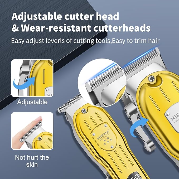 Professional Hair Clipper Set, Rechargeable Cordless Barber Kit and Hair Cutting Set, Electric Foil Shavers and Beard Trimmers, Ear, Nose Hair Trimmer Set & Facial Grooming Tool (Gold)