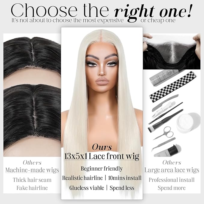 613 Platinum Blonde Lace Front Wig Straight Wigs for Women Synthetic Lace Front Long Straight Light Blonde Wigs 13X5X1 HD Lace Frontal Wig Natural Looking Ready to Go Glueless Wig
