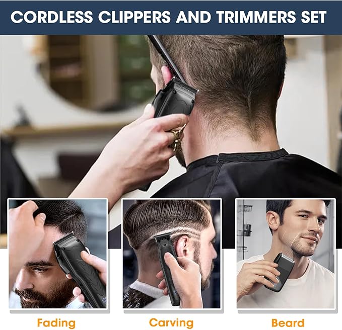 Suttik Professional Hair Clippers for Men, Barber Clippers and Trimmers Set, Foil Shavers for Men, 3 in 1 Cordless Hair Clippers Set Hair Cutting Kit Barber kit with LED Display