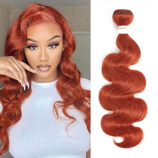 REMY HAIR Body Wave Bundle Human Hair Orange Hair Extension 100% Brazilian Virgin Human Hair Natural Wave Ginger Orange Color 1 Bundle 18 Inch