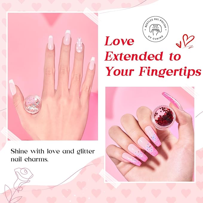 Beetles Poly Nail Extension Gel Kit with U V Light: 6 Colors Builder Gel Set Pink Glitter White with Top Base Coat and Slip Solution Nail Forms Tools Charms for DIY Manicure