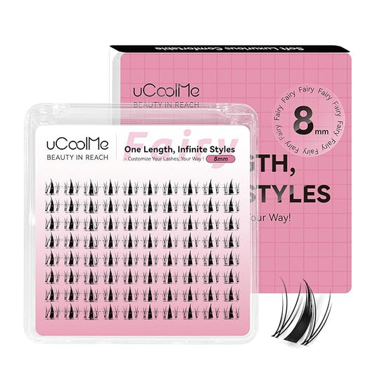 Fairy Lash Clusters 8mm C Curl Manga Lash Clusters Spiky Eyelash Clusters Individual Lashes WideSpan Wet-Look 0.05mm Ultra-Thin Invisible Band(Fairy,8mm)