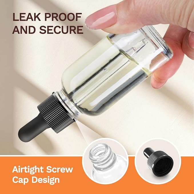 Dropper Bottle 2 oz, 10 Pack Glass Eye Dropper Bottles with Labels and Funnel, Tincture Bottle with Measured Dropper - Leakproof Essential Oils Bottles