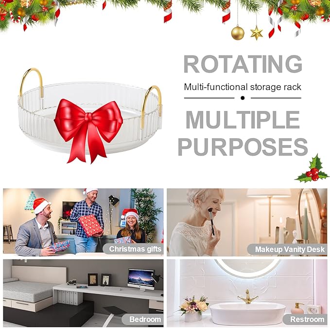 360° Rotating Makeup Organizer, Bathroom Make Up Spinning Holder Rack, Large Capacity Cosmetics Storage Vanity Shelf Countertop, Fits Cosmetics, Perfume, Skincare, Lipsticks(1 Tier, Clear)