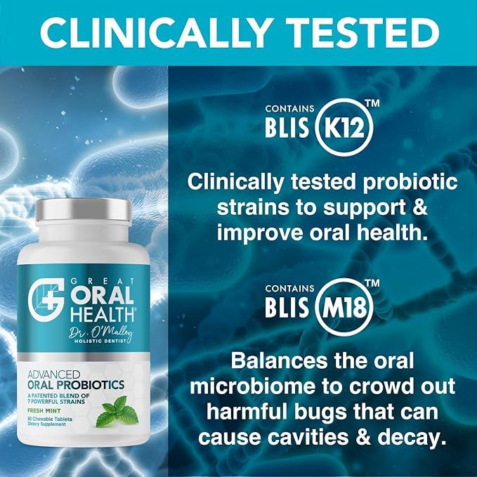 Oral Probiotics for Mouth Bad Breath Treatment for Adults: Dentist Formulated BLIS K12 M18 Advanced Oral Probiotics for Teeth and Gums, 60 Chewable Oral Health Probiotics Supplement Tablets (Mint 2pk)
