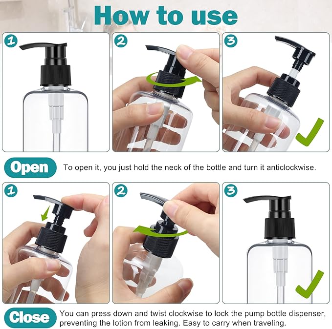 30 Pcs 10 oz Plastic Pump Bottle Dispenser Empty Lotion Bottle with Pump Refillable Clear Hand Soap Dispenser Portable Travel Lotion Container for Body Wash Liquid Soap Shampoo Essential Oil, 2 Colors