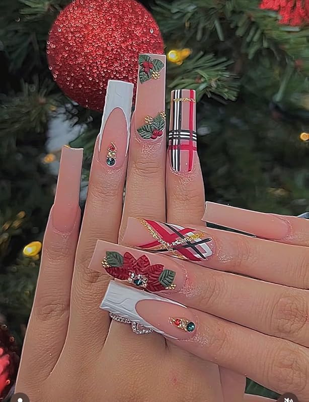 Set 24Pcs 3D Acrylic Christmas Flowers Nail Art Charms Handmade by Acrylic Powder - HaFlona Flower Nails, Nail Salon Deco For Women (Chirstmas Flower 24#)