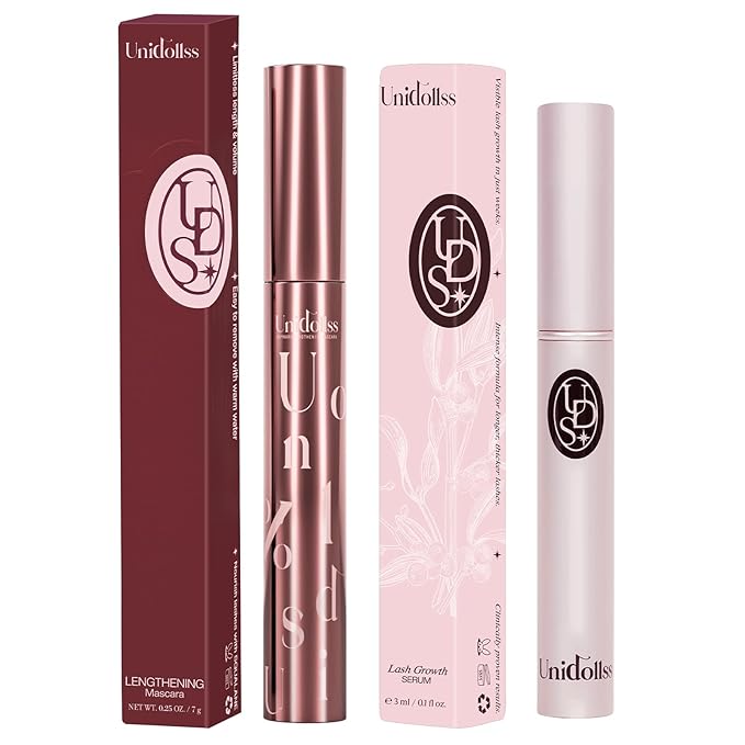 Unidollss Tubing Mascara Volume and Length Black and Lash Serum Set Lengthening Long Lasting All Day,Eyelash Growth Serum for Thicker,Longer Lash and Eyebrow,Tubing Mascara for 30+ Women,Gluten-free
